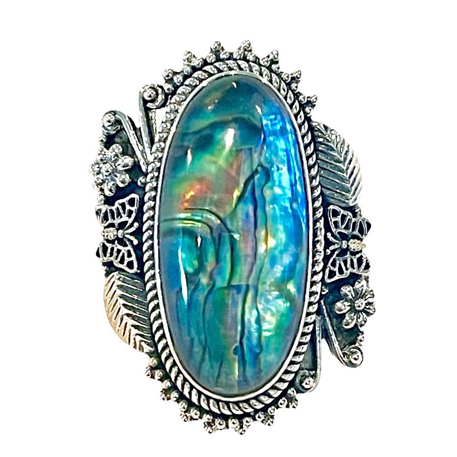 Signature Collection Abalone Crystal Butterfly Floral Solid Sterling Ring 248$